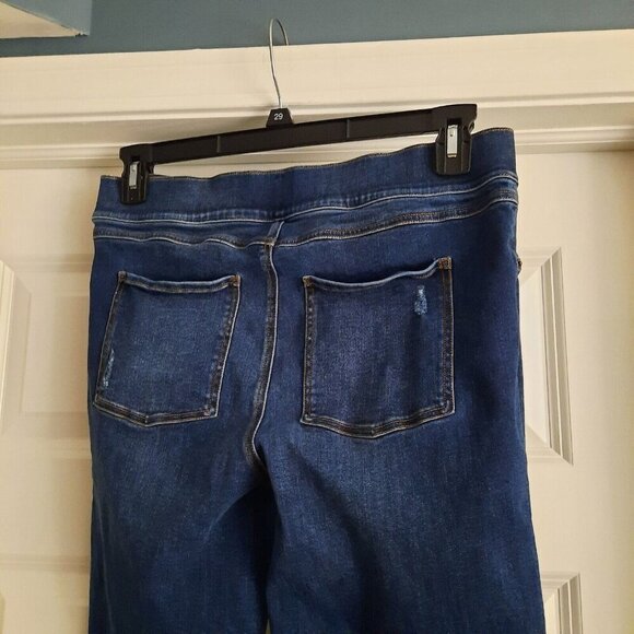 Spanx Pull On Skinny Jeans Womens XL Blue High Rise Ankle Distressed Raw Hem - Picture 5 of 14